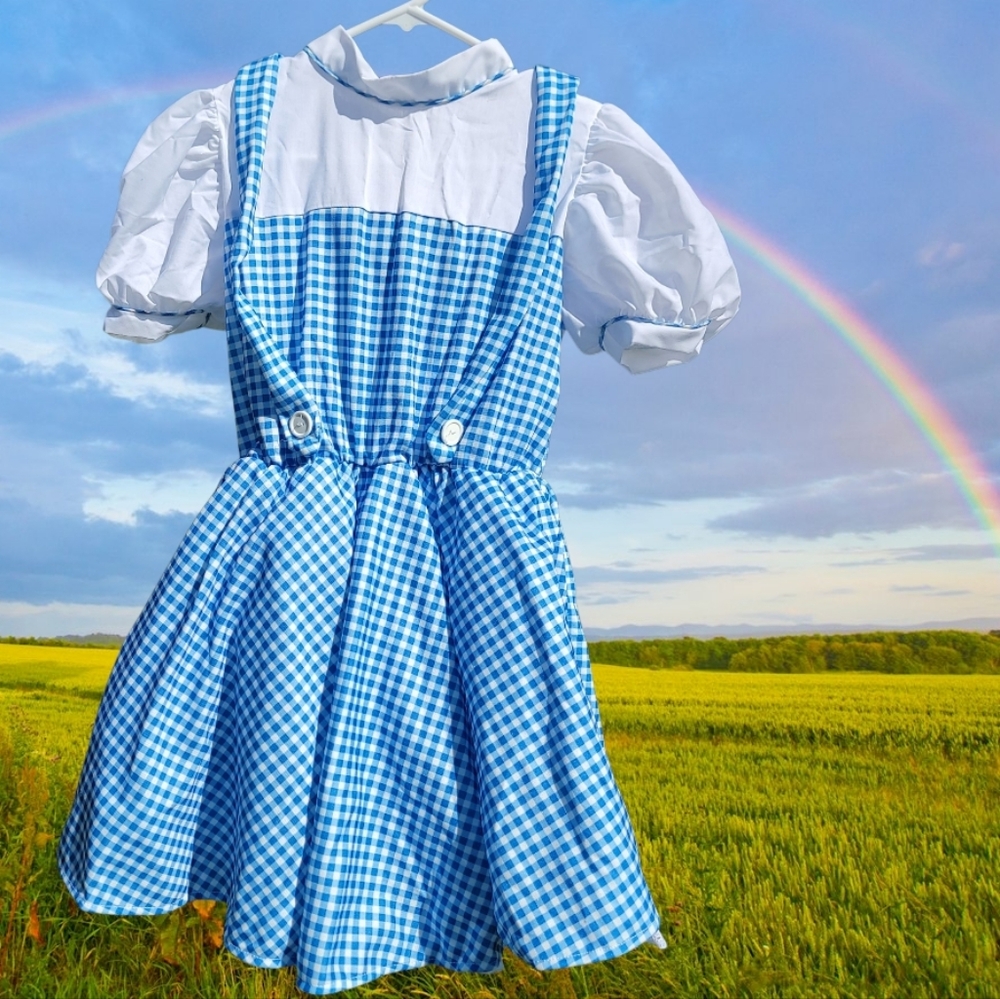Wizard Of Oz Dorthy Blue White Checkered Costume Cosplay